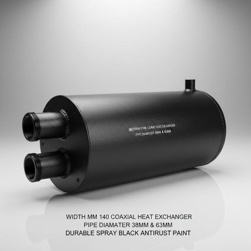 140mm Width Coaxial Heat Exchanger with 38mm and 63mm Pipe Diameter and Durable Spray Black Antirust Paint Protection